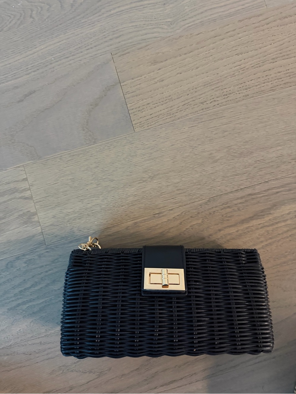 Black Woven Clutch with Gold Hardware